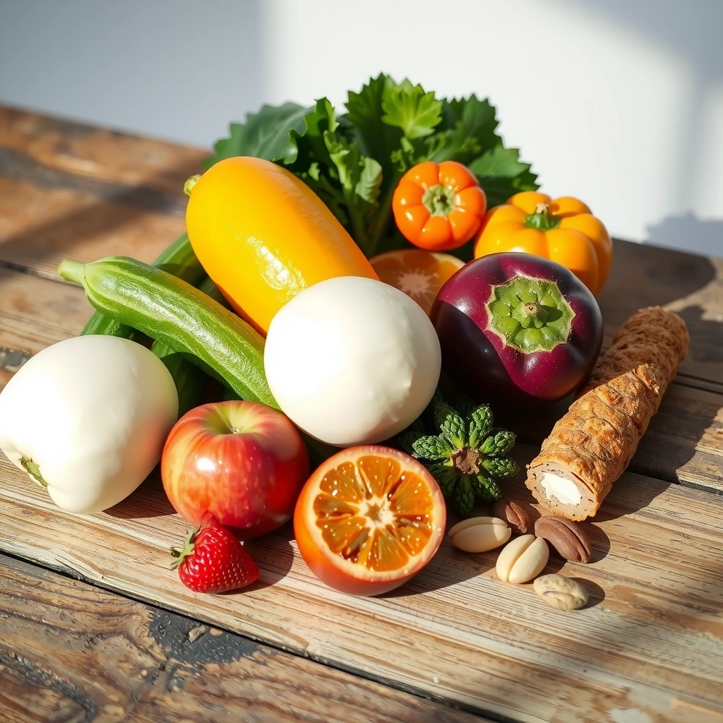 Natural healthy food products on wooden table